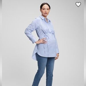 Blue Maternity Button-Up Shirt Seersucker